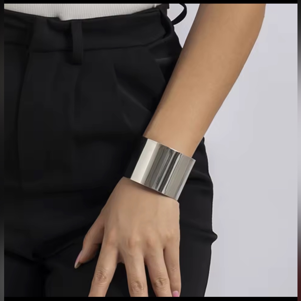 Silver Stainless Steel Wide Cuff Bracelet